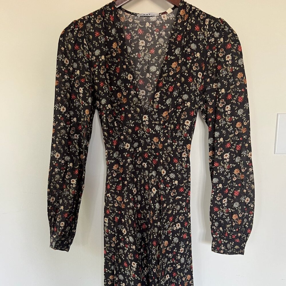 Doen Charleston Dress - Long Sleeve V-Neck Floral (Size XS)